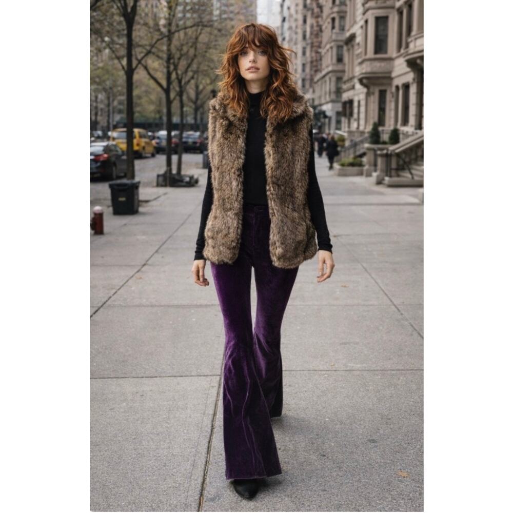 Baguda Faux Fur Vest Brown Plush Boho Festival Winter Layering L